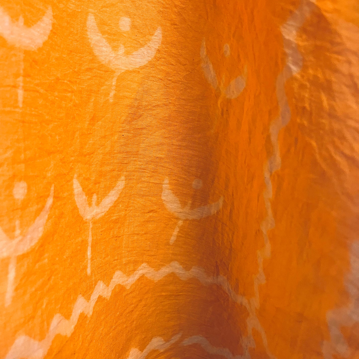 ジャイプールのブロックプリントハンカチ 花(オレンジ)