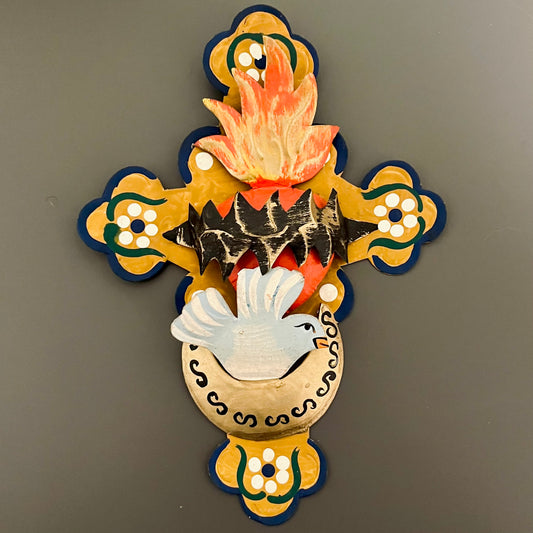 メキシコ コラソンと鳩のブリキクロス