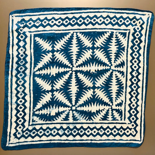 ジャイプールのブロックプリントハンカチ シダ（青）