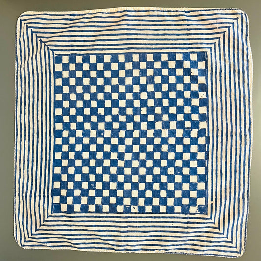 ジャイプールのブロックプリントハンカチ 市松模様