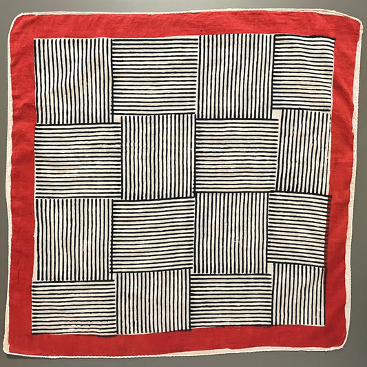 ジャイプールのブロックプリントハンカチ 織（黒×赤）