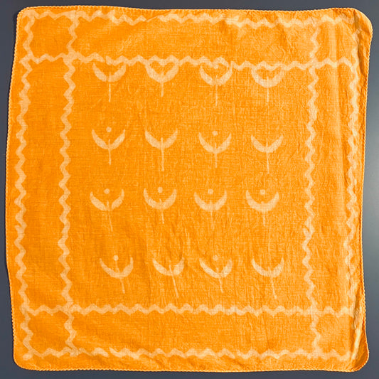 ジャイプールのブロックプリントハンカチ 花（オレンジ）