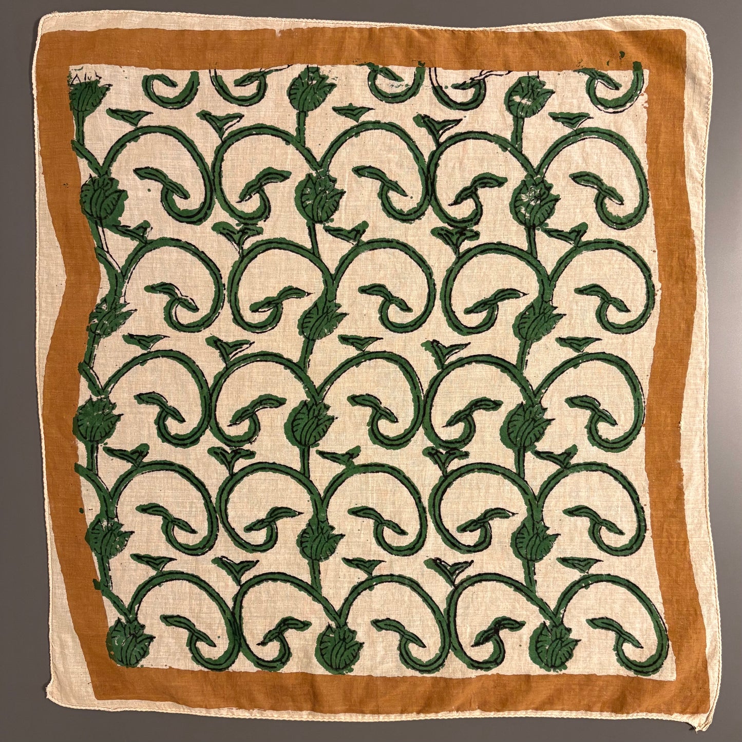 ジャイプールのブロックプリントハンカチ 唐草（緑）