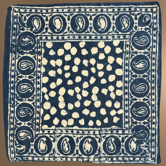 ジャイプールのブロックプリントハンカチ 玉（青）