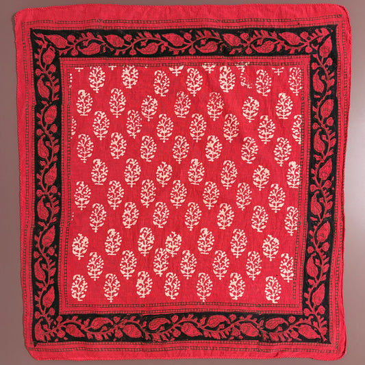 Jaipur Block Print Bandana – Tassel (White × Red)
