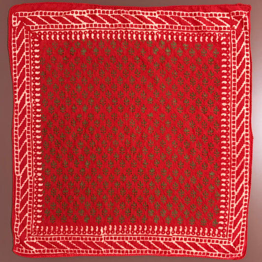 Jaipur Block Print Bandana – Leaf (Green × Red)