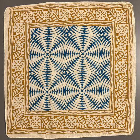 Jaipur Block Print Bandana – Circle (Blue × Ochre)