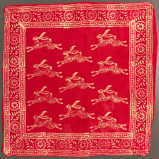 Jaipur Block Print Bandana – Rabbit (Red)
